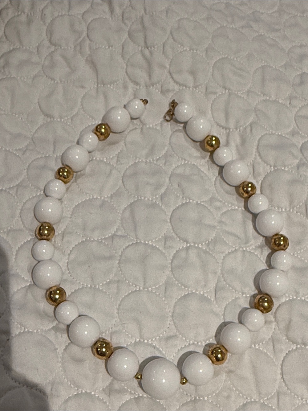 VINTAGE MONET White and Gold Beaded Necklace - Elegant Women’s Jewelry